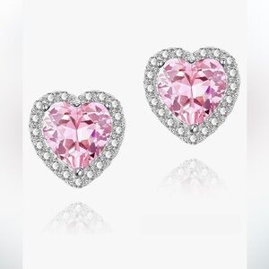 Pink heart CZ sterling silver earrings